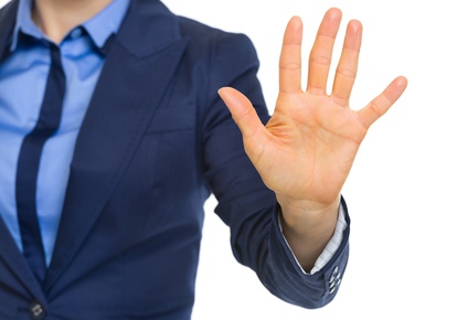 Closeup on business woman showing 5 fingers
